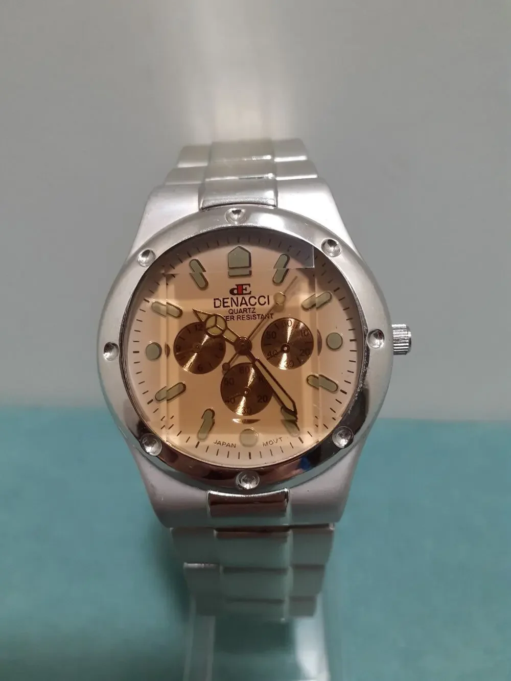 Vintage Denacci Mens Wristwatch Beveled Glass Crystal Japan Movement